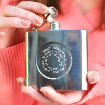 Personalised Spiral Engraved Hip Flask, 2 of 9