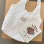 Embroidered White Rose Floral Extra Large Shoulder Tote Bag, thumbnail 1 of 7