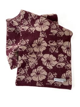 Women's Floral Cashmere Scarf Burgundy, 6 of 6