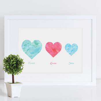 Family Hearts Watercolour Personalised Print, 3 of 6