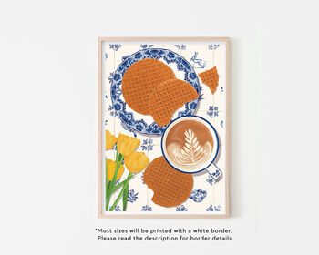 Stroopwafels And Coffee Over Tiles Art Print, 4 of 5