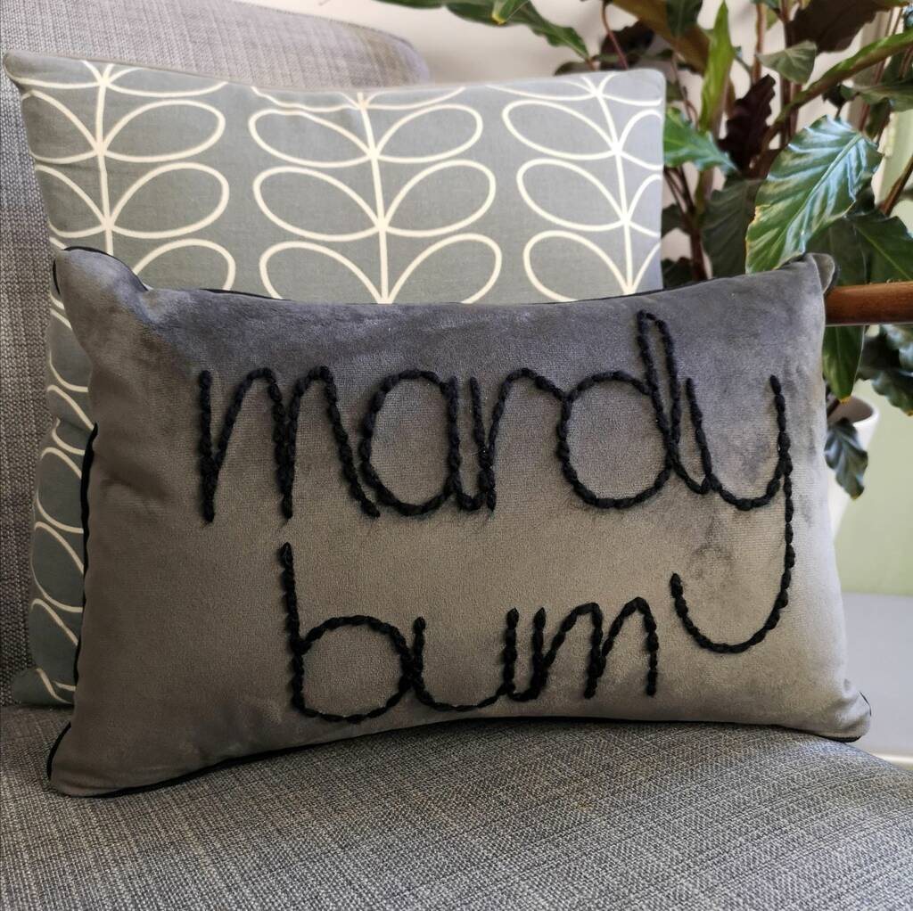 Mardy Bum Hand Embroidered Cushion, 1 of 6