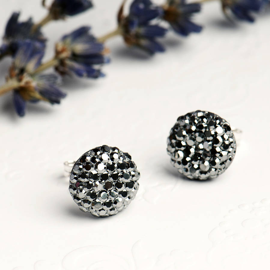 grey crystal sterling silver stud earrings by grace & valour ...