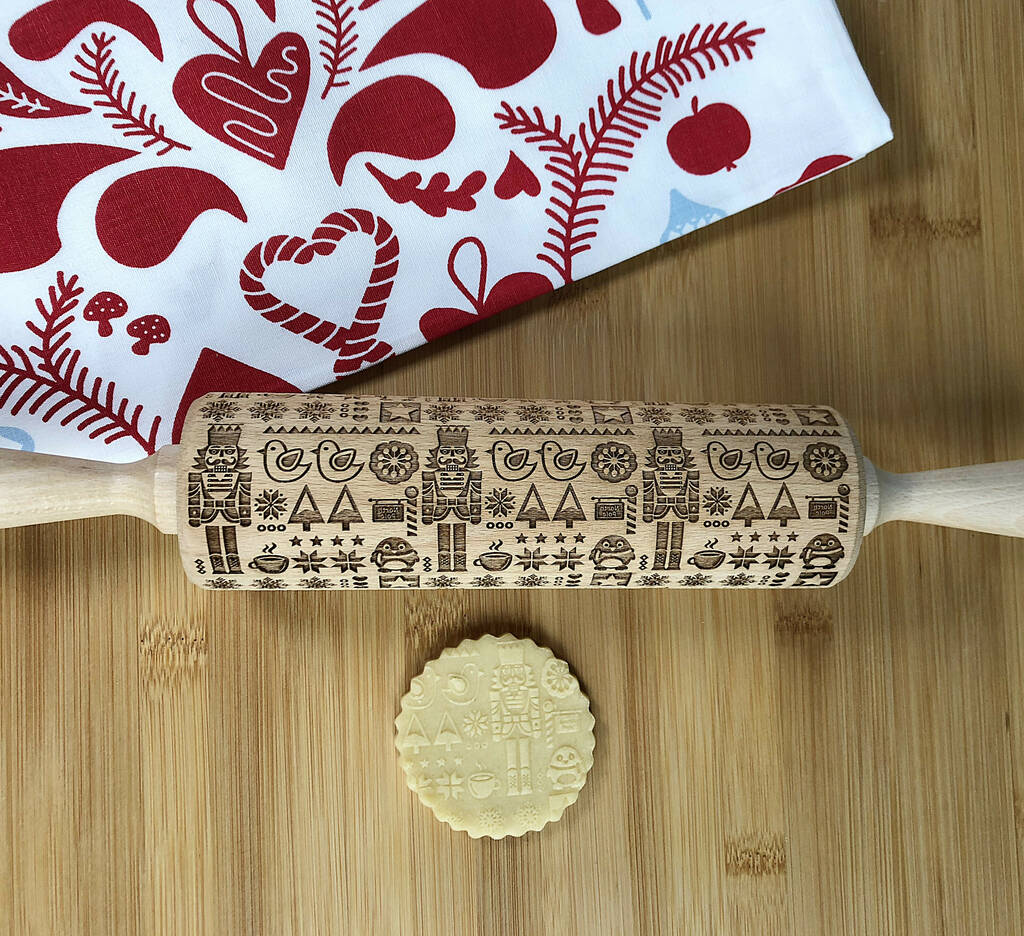 scandinavian nutcracker christmas embossing rolling pin by boon