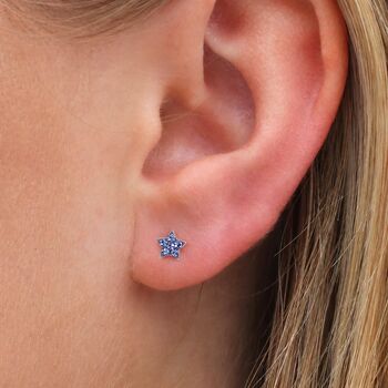 5mm Sterling Silver Blue Crystal Star Stud Earrings, 2 of 9