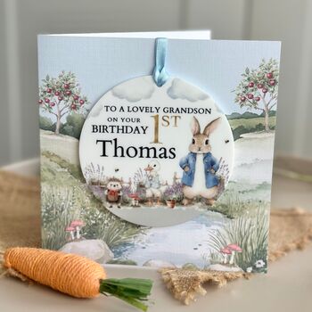 1st Birthday Or Any Age Rabbit Countryside Keepsake Card, 2 of 4