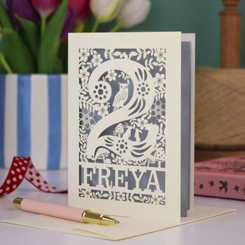 Personalised 2nd Birthday Card Papercut Woodland Design, 5 of 8