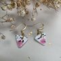 Ceramic Triangle Earrings Pink White And Black Speckled Dangle Earrings With Gold Hooks, thumbnail 11 of 11