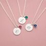 Silver Plated Script Initial Birthstone Disc Necklace, thumbnail 1 of 7