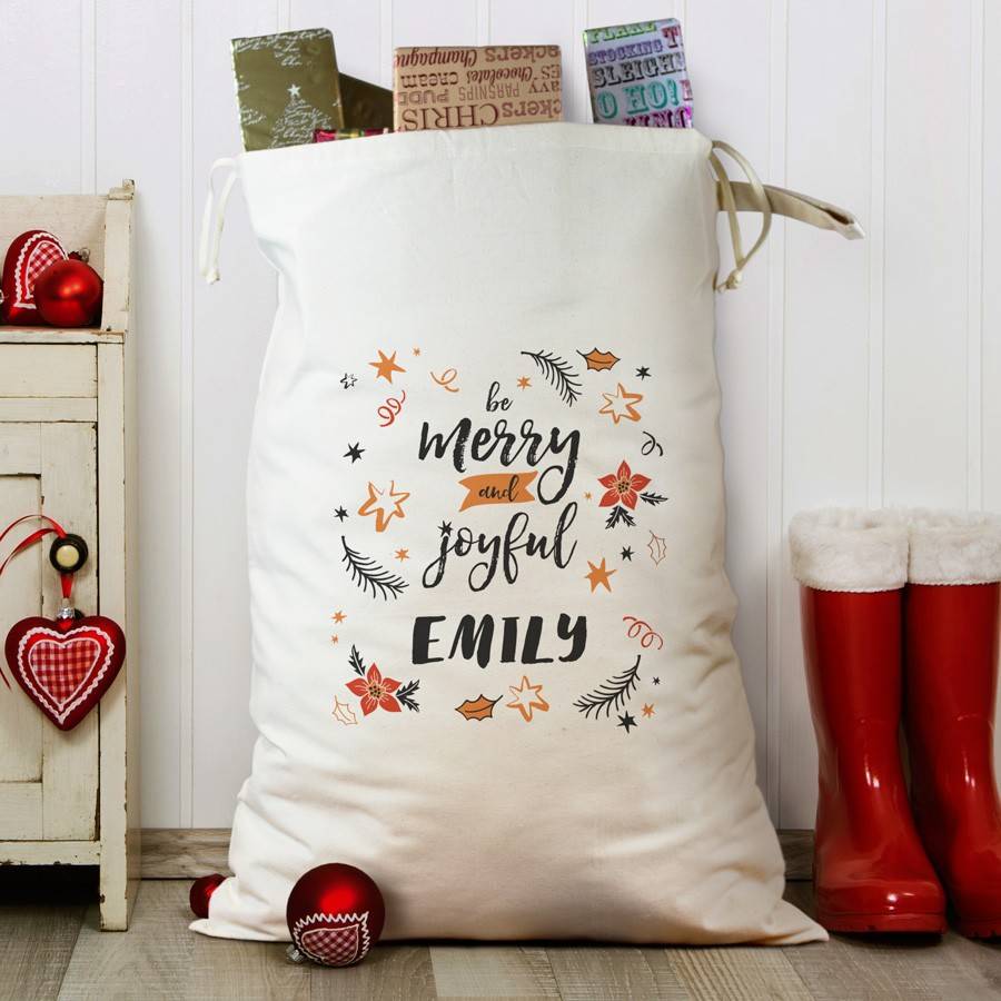 Personalised 'Be Merry And Joyful' Christmas Sack By Oli & Zo