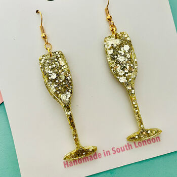 Gold Champagne Flute Glitter Earrings, 2 of 2