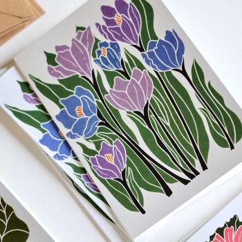 Linocut Joy Bloom Flower Notecards Set Of 12, 11 of 12