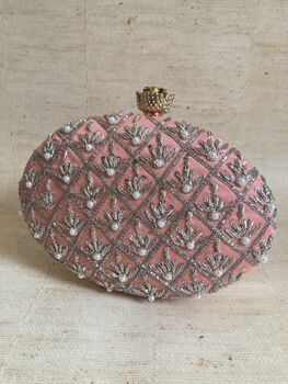 Salmon Pink Oval Pearl Clutch Bag, 8 of 10