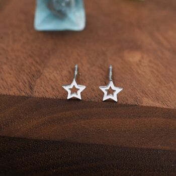 Sterling Silver Tiny Little Open Star Cutout Stud Earrings, 3 of 12
