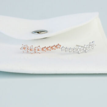 Sterling Silver Crystal Flower Ear Climber Stud Earrings, 5 of 6