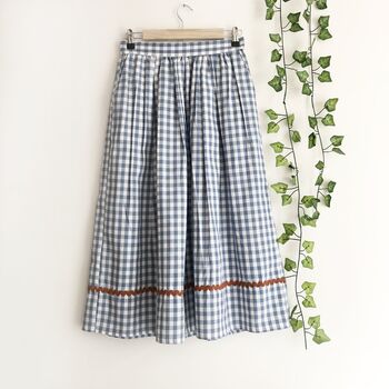Blue Gingham Cotton Midi Skirt With Ric Rac, 6 of 6