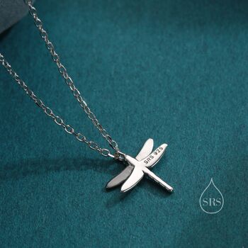 Sterling Silver Tiny Dragonfly Pendant Necklace, 4 of 12