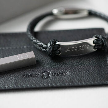 Personalised Men's Black Leather Bracelet, 3 of 9