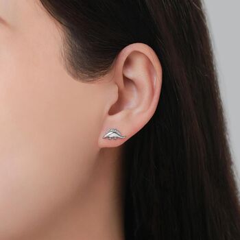 Mismatched Stegosaurus And Triceratops Dinosaur Stud Earrings In Sterling Silver, 2 of 12
