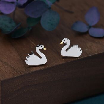 Cute Swan Stud Earrings In Sterling Silver, 2 of 10