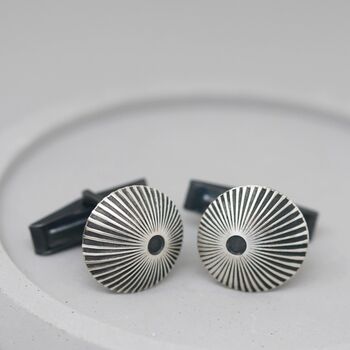 Sterling Silver And Black Cufflinks With Sunburst Motif, 12 of 12