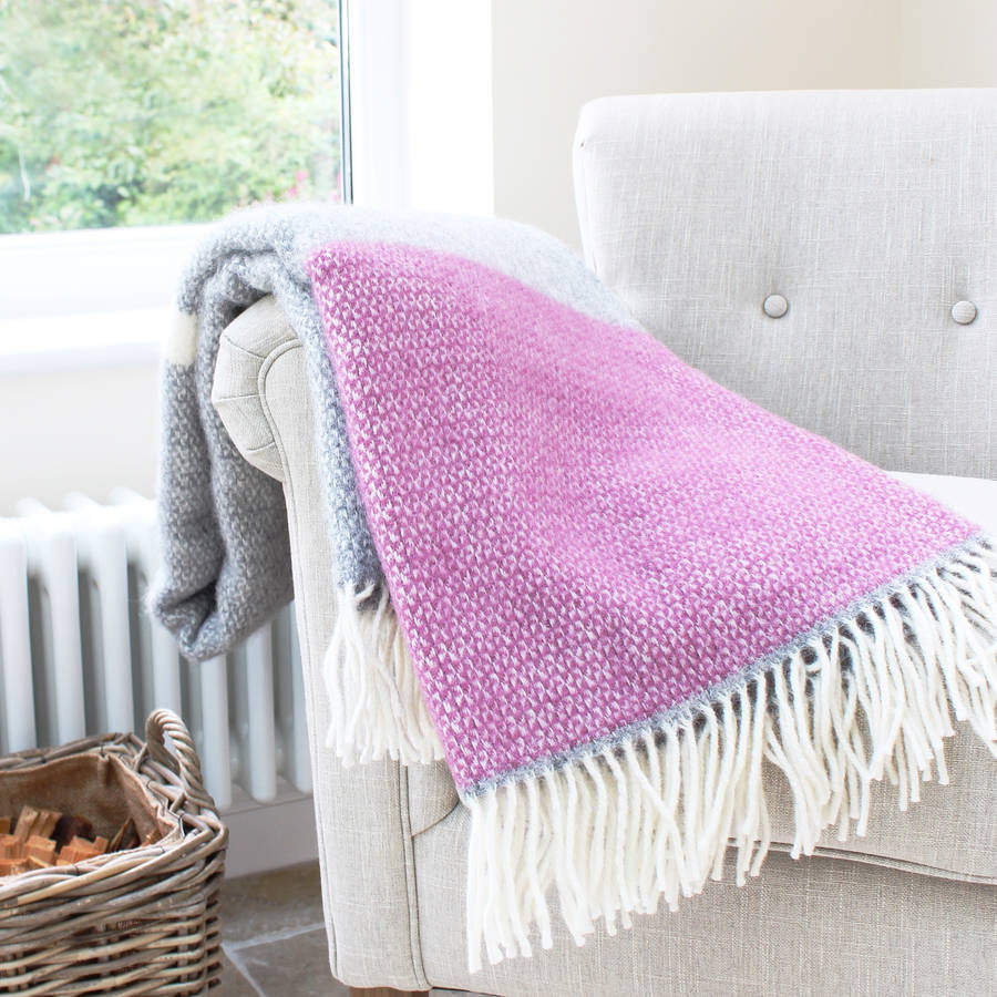 mulberry and grey woven wool throw by marquis & dawe