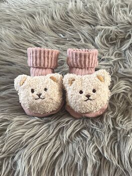 Taupe Ribbed Teddy Bear Baby Socks, 5 of 7