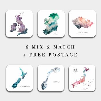 Mix And Match Six Watercolour Map Coasters, 10 of 11