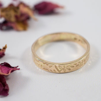 Botanical Wedding Bands In 9ct Yellow Recycled Gold, 3 of 6