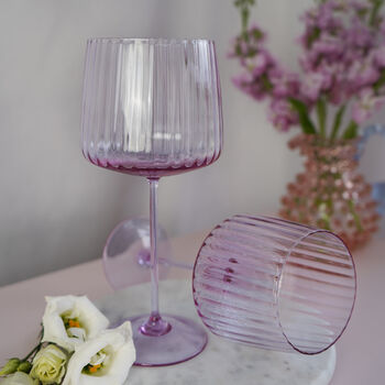 Lilac Handblown Ripple Wine Glass, 2 of 2