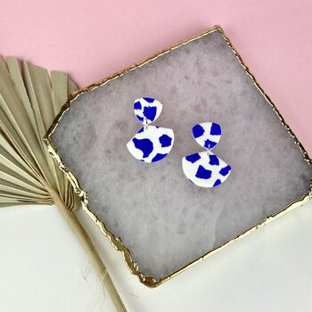 Terrazzo Blue And White Clay Dangle Stud Earrings, 4 of 6