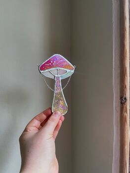 Stained Glass Iridescent Mushroom Suncatcher, 4 of 8