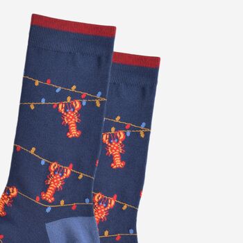 Men's Bamboo Socks Lobster Party Lights Navy Blue, 3 of 5