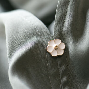 White Enamel Flower Modesty Pin Or Button, 2 of 10