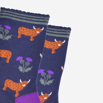 Women's Bamboo Socks Highland Cow Thistles, 3 of 5