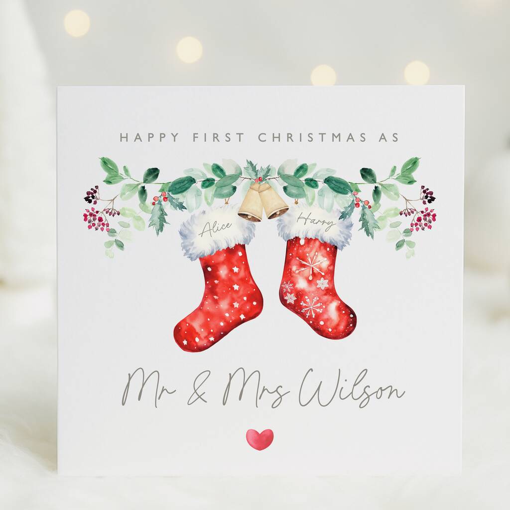'Happy 1st Christmas As' Red Stockings Christmas Card