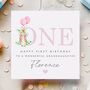 Personalised Peter Rabbit Happy First Birthday Card *Pink + Blue Options, thumbnail 2 of 2