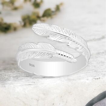 Sterling Silver Adjustable Feather Ring, 2 of 3