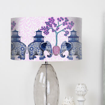 Chinoiserie Elephants, Pink And Blue Lampshade, 4 of 9