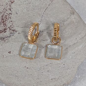 The Faceted Square Blue Topaz Gemstone Hoop Earrings, 3 of 6
