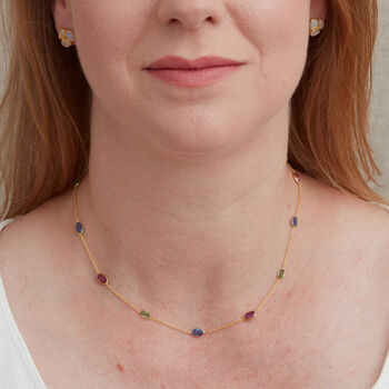 Ruby, Emerald And Sapphire Chain Short Necklace, 2 of 7