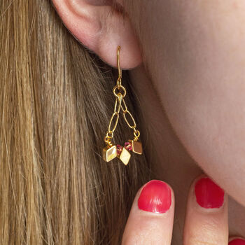 Rhombus Chain Drop Earrings With Birthstone Detail, 2 of 9