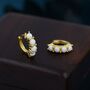 Sterling Silver White Opal Huggie Hoops, thumbnail 2 of 11