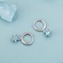 Sterling Silver Aqua Blue Cz Star Huggie Hoop Earrings, thumbnail 2 of 12