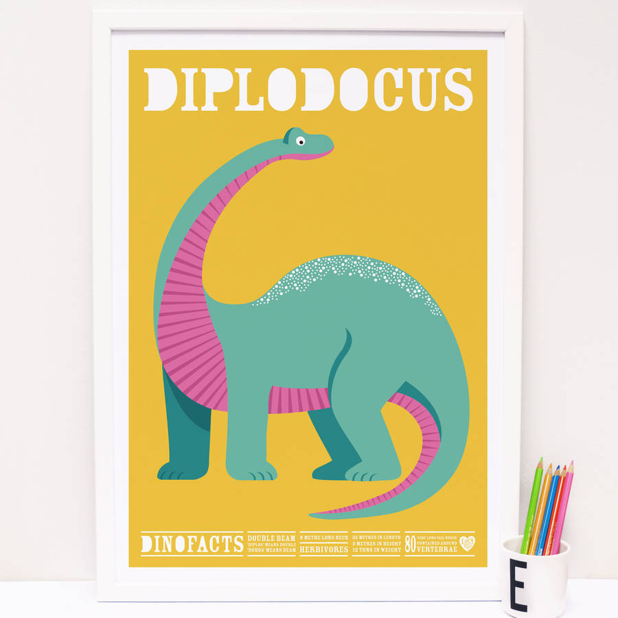 Diplodocus Dinosaur Kids Print As Seen On Ceebies By Lucy Loves This |  