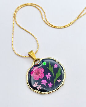 Necklace With Pink Flowers In Black Lacquer, 4 of 9