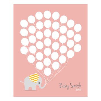 Elephant Personalised Baby Shower Guest Book Print, 3 of 5