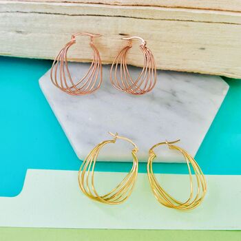 Multi Hoop Abstract Sterling Silver Oval Hoop Earrings, 3 of 6