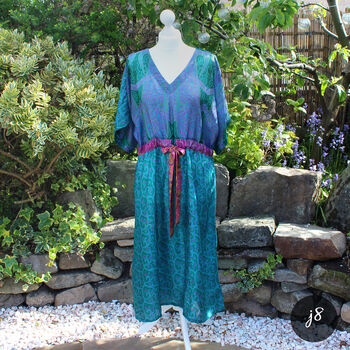 Jacinda Pure Silk Vintage Print Dress, 11 of 12