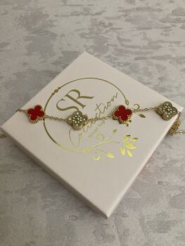Double Sided 18 K Gold Plated Red Clover Bracelet, 6 of 6